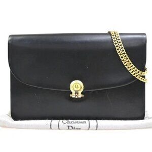 CHRISTIAN DIOR Logo Shoulder Bag Leather Black France GHW 31EG219